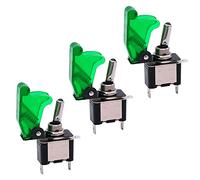 QitinDasen 3Pcs Coche Interruptor Palanca, con Verde Impermeable Cubierta e Verde LED Indicador, ON-OFF 2 Posiciones 3 Pines SPST Auto Conmutador Basculante (20A/12VDC)