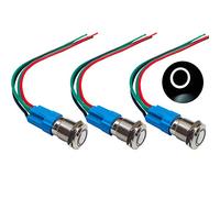 QitinDasen 3Pcs Premium 12V / 24V 3A Interruptor de Botón Momentáneo, 12mm Interruptor de Botón Metálico, LED Blanco Interruptor Pulsador Impermeable IP66 con Enchufe de Cable