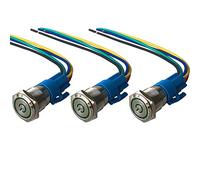 QitinDasen 3Pcs Premium 12V / 24V 5A Interruptor de Botón Autoblocante, 19mm Interruptor de Botón Metálico, LED Verde Interruptor Pulsador Impermeable IP67 con Enchufe de Cable