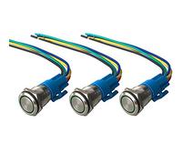 QitinDasen 3Pcs Premium 12V / 24V 5A Interruptor de Botón Momentáneo, 16mm Interruptor de Botón Metálico, LED Verde Interruptor Pulsador Impermeable IP67 con Enchufe de Cable