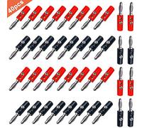 QitinDasen 40Pcs Premium 4mm Banana Conector Altavoz Conector, 4mm Chapado Nickel Banana Enchufe Audio Altavoz Cable Conector (Rojo & Negro)