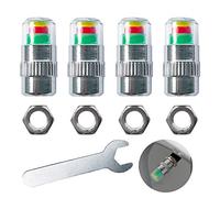 QitinDasen 4Pcs Premium Coche Neumático Presión Monitor Válvula Vástago Tapas, Advertencia Seguridad Sensor Indicador 3 Colores, Neumático Válvula Cubierta Antipolvo, con Tuercas y Llave
