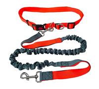 QitinDasen Correa Perros Manos Libres, Cinturón de Cintura Ajustable Naranja y Correa Elástica Retráctil de Doble Manija Gris, Correa Perros Trotar con Costuras Reflectantes