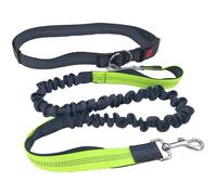 QitinDasen Correa Perros Manos Libres Gris, Cinturón de Cintura Ajustable y Correa Elástica Retráctil de Doble Manija, Correa Perros Trotar con Costuras Reflectantes (Manija Verde)