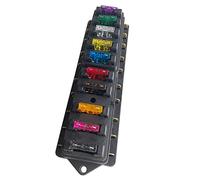 QitinDasen Premium 10 Vías Caja de Fusibles de Coche, Portafusibles de Cuchilla Estándar Universal, con 10Pcs Gratis Estándar Fusibles de Cuchilla, para Coche, Camión, Barco (12V / 24V)
