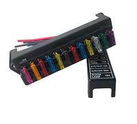 QitinDasen Premium 12 Vías Caja de Fusibles de Coche con Alambre, 2 Entradas 12 Salidas Portafusibles de Cuchilla Estándar Universal, con 10Pcs Estándar Fusibles de Cuchilla (12V/24V/32V/48V)
