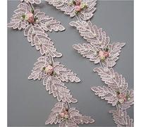 Qiuda 2 metros 12 × 7 cm de ancho cinta de encaje en forma de hoja Mini flor perla borde blanco rosa verde 3 colores recortes de tela vintage para coser manualidades vestido Hem Cake, Rosa, 12×7cm
