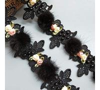 Qiuda Cinta de encaje con pompón de piel de 2 metros con borde de encaje de flores de algodón con cuentas de tela floral de 5 x 6,2 cm con ribete de encaje bordado para costura, manualidades,