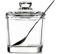 Qiuerte Juego de 1 azucarero de cristal transparente clásico con tapa, cuchara para servir salero, pimienta, tarro de almacenamiento de condimentos, contenedor de azúcar, contenedor para condimentos