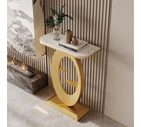 QIUHTR Mesa de Entrada Moderna con Superficie de Piedra Sinterizada,Mesa Consola Estrecha con Estructura de Metal,Mesa Sofá Resistente,para Pasillo,Entrada,Foyer,Sala de Estar(Gold1,80 * 30 * 80cm)