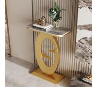 QIUHTR Mesa de Entrada Moderna con Superficie de Piedra Sinterizada,Mesa Consola Estrecha con Estructura de Metal,Mesa Sofá Resistente,para Pasillo,Entrada,Foyer,Sala de Estar(Gold3,60 * 30 * 75cm)