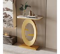 QIUHTR Mesa de Entrada Moderna con Superficie de Piedra Sinterizada,Mesa Consola Estrecha con Estructura de Metal,Mesa Sofá Resistente,para Pasillo,Entrada,Foyer,Sala de Estar(Gold2,80 * 30 * 80cm)