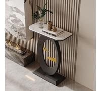 QIUHTR Mesa de Entrada Moderna con Superficie de Piedra Sinterizada,Mesa Consola Estrecha con Estructura de Metal,Mesa Sofá Resistente,para Pasillo,Entrada,Foyer,Sala de Estar(Black1,80 * 30 * 80cm)