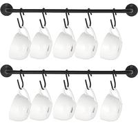 QIUKUN Soporte para tazas de café montado en la pared, moderno estante de metal para tazas con 10 ganchos para tazas, organizador de almacenamiento para utensilios rústicos, tazas de té, cocina,