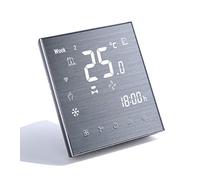 Qiumi Termostato WiFi, Aire Acondicionado Inteligente Controlador de Temperatura, 2 Tubos, Funciona con Alexa Página Principal de Google,Innovación Panel Cepillado(Brillo Ajustable)