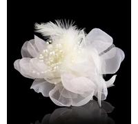 QIUMING 1 Pieza de Broche Grande de Tela con Plumas y Flores para Mujer, broches y prendedores de Solapa con Ramillete, Accesorios de Ropa