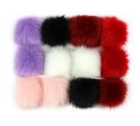 QIUMING 12/14 Piezas 8 cm Pompones de Pelo Falsos para Sombreros, Pompones de Piel de Zorro Falsos con Banda elástica, Accesorios para Sombreros y Ropa DIY