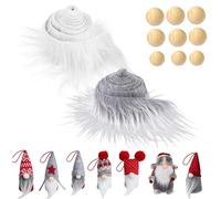 QIUMING 2 Pieza 5 x 150 cm Barba de gnomo Hecha y Cuentas de Madera Tela de Piel Artesanal Tela Pelo Sintetico Barba de Gnomo Precortada para manualidades,Navidad, barba enana (blanco + gris)