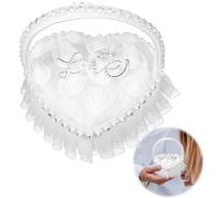 QIUMING Almohada para Anillo de Boda cojín para Anillos de Boda cojín para Anillo de Bodas Blanco Cojín para alianzas de Boda portaalianzas para propuesta de Boda Aniversario (Love)