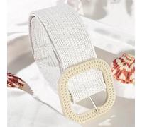 QIUMING Cinturones Trenzados elásticos con Hebilla Cuadrada Bohemia Vintage para Mujer, cinturón de Cintura de Paja Falsa Tejido de Lino Salvaje de Verano, decoración de Camisa de Vestir