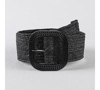 QIUMING Cinturones Trenzados elásticos con Hebilla Cuadrada Bohemia Vintage para Mujer, cinturón de Cintura de Paja Falsa Tejido de Lino Salvaje de Verano, decoración de Camisa de Vestir