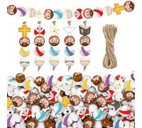 QIUMING Cuentas de madera redondas Jesús Cuentas de Madera de Navidad cuentas de redondas para DIY Cabeza de Muñeca Manualidades y Adornos de Navidad Madera (Semana Santa, en color)