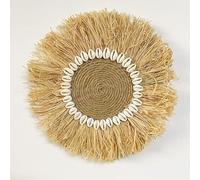 QIUMING Decoración de Pared Bohemia Tejida de Rafia Natural, Detalles de Pared Redondos de 30CM, decoración Colgante Hecha a Mano, decoración Bohemia para el hogar