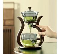 QIUMING Juego de té de Vidrio Kung Fu, Tetera semiautomática de Goteo con infusor, Tetera de Vidrio con Interruptor magnético, Juego de Taza de té