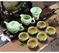 QIUMING Juego de té Kung Fu: Tetera de celadón Hecha a Mano con diseño de Loto paisajístico.