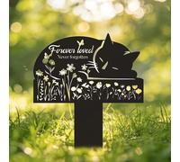 QIUMING Marcador para Tumba de Mascotas Placa Conmemorativa para Mascotas Lápida para Mascotas para la decoración del Cementerio del jardín, en Memoria del Amor del Gato (Negro, gato-01)