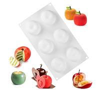 QIUMING Moldes de manzana 3D molde de silicona Molde de pastel de silicone Molde de silicona de molde de pastel de molde de mousse Para hornear magdalenas, jaboneras (Blanco, 6 cavidades)