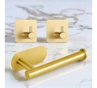 Qiundar portarrollos Papel higienico Adhesivo 3m portarrollos Papel higienico Adhesivo Dorado portarrollos de baño sin Taladro con 2 Ganchos para Toallas para baño y Cocina, Oro