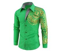 QIUNI Camisa Negra Dorada de Lujo Hombres Nuevo Ajuste Delgado Manga Larga Oro Negro Chemise Social Men Club Camisa de Baile