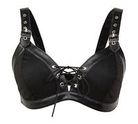 QIUNI Corset Bra Women Goth Accessories Sexy Gothic Bustier Top Female Black Cotton and Faux Leather Bralette