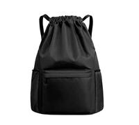 QIUSHIBO Mochila Cuerdas Bolsa de baloncesto y fútbol gran capacidad, impermeable, con separación ropa seca húmeda, for traje baño, doble hombro cordón ajustable(Black L)