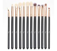 qivange Eye Brush Set Cosmetics Eyeliner Eyeshadow Blending Brushes (12pcs Black With Rose Gold)