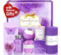 Qivatex Regalos para Mujeres, Mamá, Hija, Esposa, Novia, Ella - día de San Valentín, día de la Madre, Regalos de Cumpleaños para Mujeres Juego de Cesta de Regalo SPA con Bombas de Baño de Lavanda