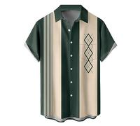 QIVICIMA Camisas de bolos retro para hombre, estilo años 50, vintage, con botones, con bloques de color, camisas activas con estampado de flamencos, X Verde Oscuro Ge, XXX-Large