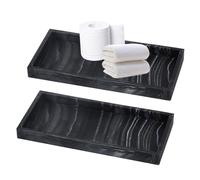 Qivine 2 Piezas Bandeja de Baño, 20 x 10 x 1,8 cm Rectangular Imitación de Mármol Silicona Plato Negro Bandeja Decorativa Tocador Bandeja de Baño para Joyas, Velas, Toalla, Jabón
