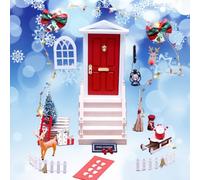 Qivine 27 Piezas Puerta Elfo Navidad, Miniatura Juego de Puerta de Gnomo, Accesorios de Adornos Navideños con Linterna, Buzón, Escoba, Guirnalda