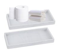 Qivine Bandejas Decorativas, Rectangular Bandeja Baño Bandeja Decorativa Antideslizante, 2 Piezas Mármol Decoracion Baño Bandeja Pequeña para Joyas Velas Jabón (20 x 10cm Blanco)