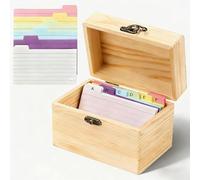 Qivine Caja de Tarjetas para Estudiar, Organizador de Fichas Estudio Madera con Tapa, Reutilizable Cajas de Almacenaje con 150 Tarjeta de Índice para Escuela, Oficina, Hogar