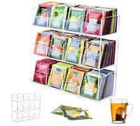 Qivine Caja de Te de Acrílica, Transparente Organizador de Infusiones para Bolsas de Té, Almacenamiento de Cajas Organizadoras de Plastico para Café, Especias, Maquillaje (12 Compartimentos)