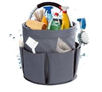 Qivine Cesta Productos Limpieza Portatil, Plegable Organizador de Productos de Limpieza con Asa, 17L Cestas para Herramientas, Tela Oxford, Impermeable (Gris)