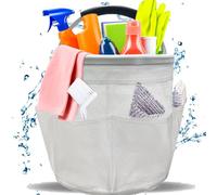 Qivine Cesta Productos Limpieza Portatil, Plegable Organizador de Productos de Limpieza con Asa, 17L Cestas para Herramientas, Tela Oxford, Impermeable (Blanco)