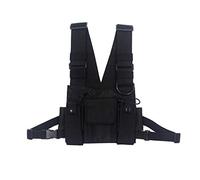 Qivine Chaleco de pecho Rig Bag, soporte de radio, funda táctica para walkie talkie bolsa, bolsillos ajustables, bolsillo táctico, para cinturón de trabajo GPS interphone, Negro , 18*21*44 cm, Moda