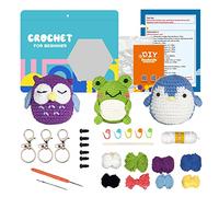 Qivine Crochet Kit Principiantes, Set De Agujas Crochet Para Niños Y Adultos, Ganchillo Completos Regalo, Juego De Animales De Ganchillo Para Diy Y Tejido A Mano (M61 Rana + Búho + Pingüino)