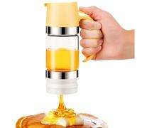 Qivine Dispensador de Miel Antigoteo, Cristal Dosificador de Miel con Mango, Bote Tarro para Mielera, Dispensador Miels Accesorio de Cocina (Amarillo 350ml)