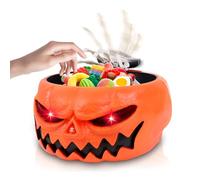 Qivine Luminosa de Tazón de Dulces de Halloween, Cuenco de Plato de Dulces con Cubiertos de Manos Esqueleto, Esqueleto Animado de Decoração Halloween con Sonido