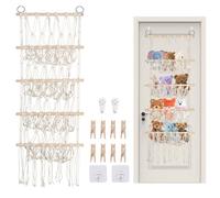 Qivine Organizador Peluches, 4 Capas Bohemio Guardar Juguetes con Gancho & Clip de Madera, Organizador Colgante para Sala de Juegos, Dormitorio, Habitación